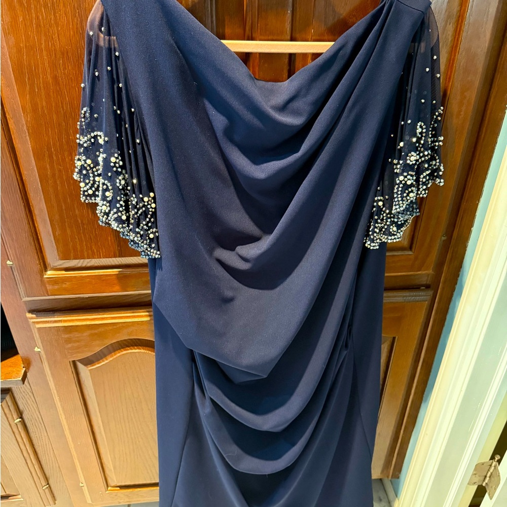 Betsy Adam 22w Elegant Navy Blue Beaded Dress